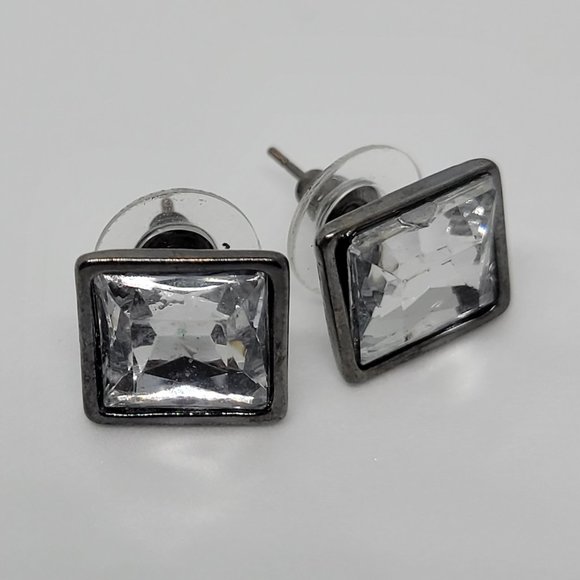 Earrings White Rhinestone Square E_OT0002. - Picture 2 of 4